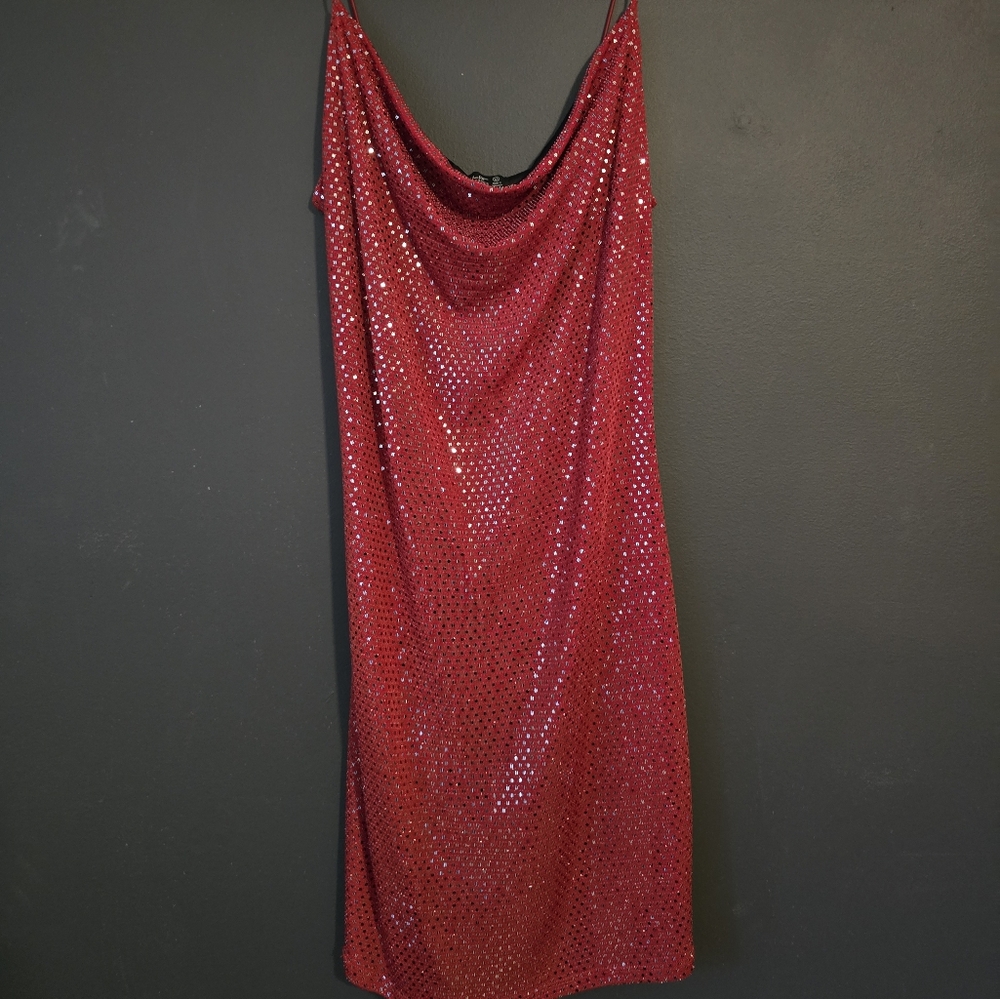 Red sequin mini dress